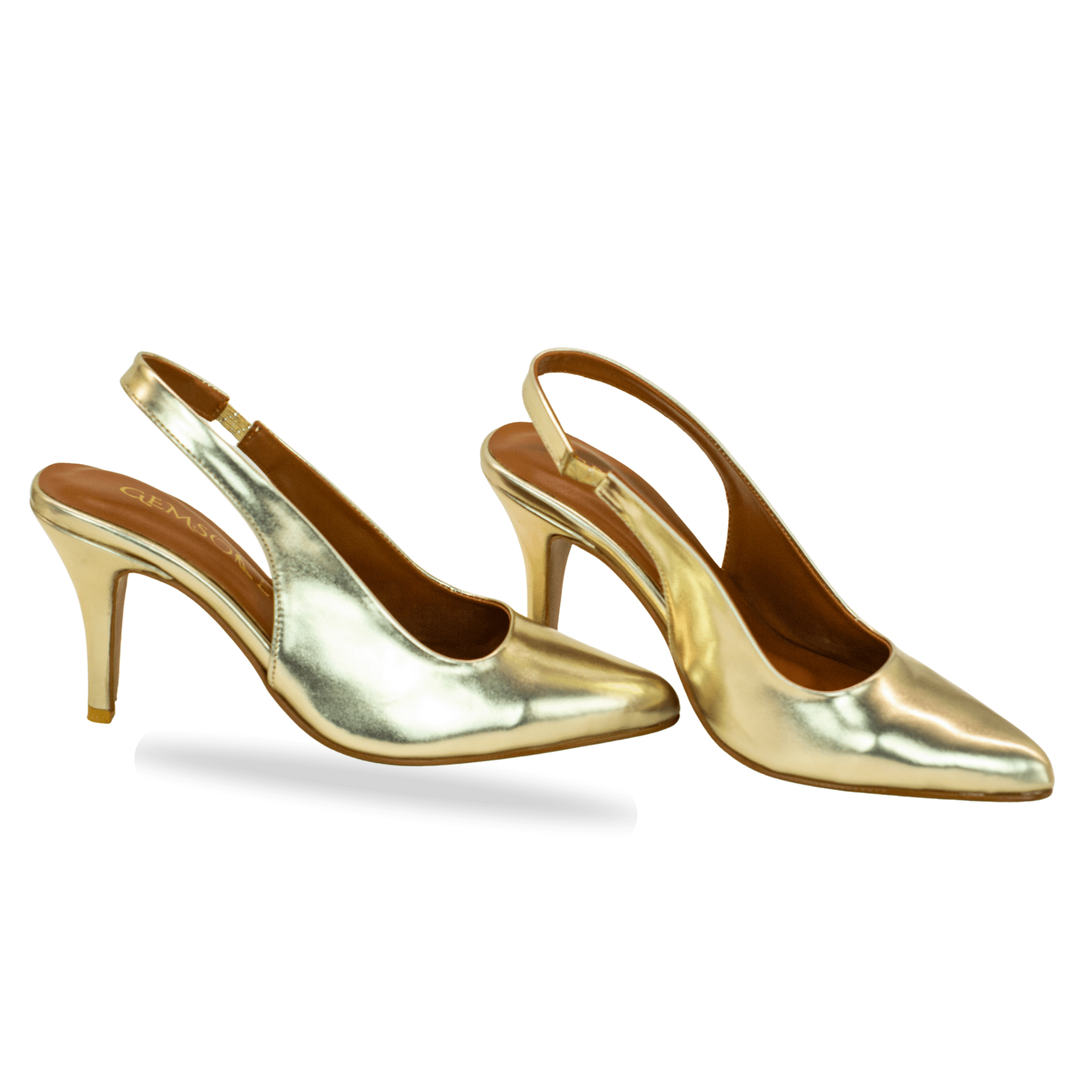 Golden Pointed Sling Heels - Image 3
