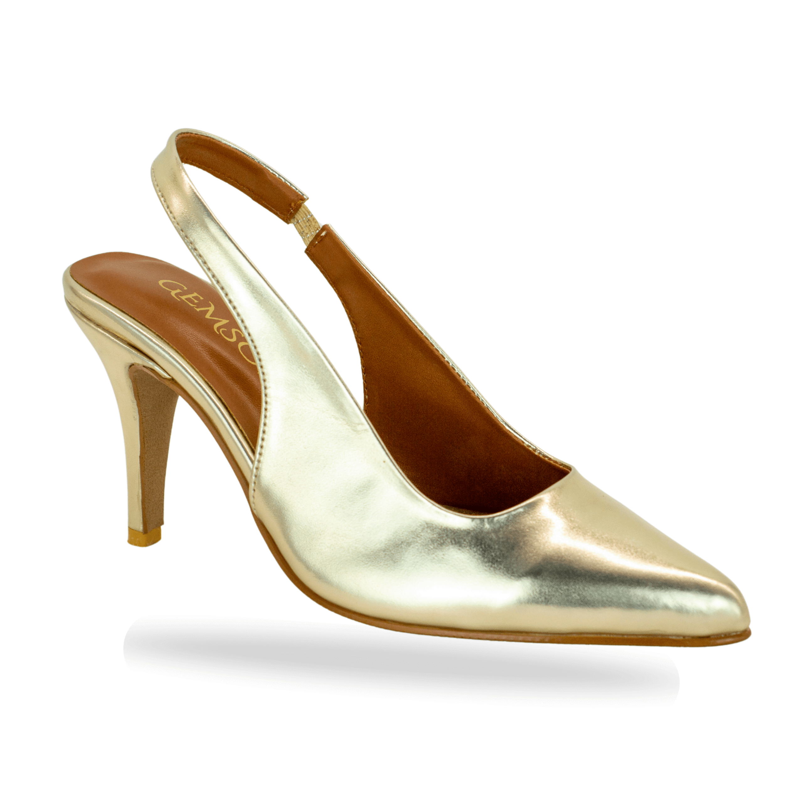 Golden Pointed Sling Heels - Image 4
