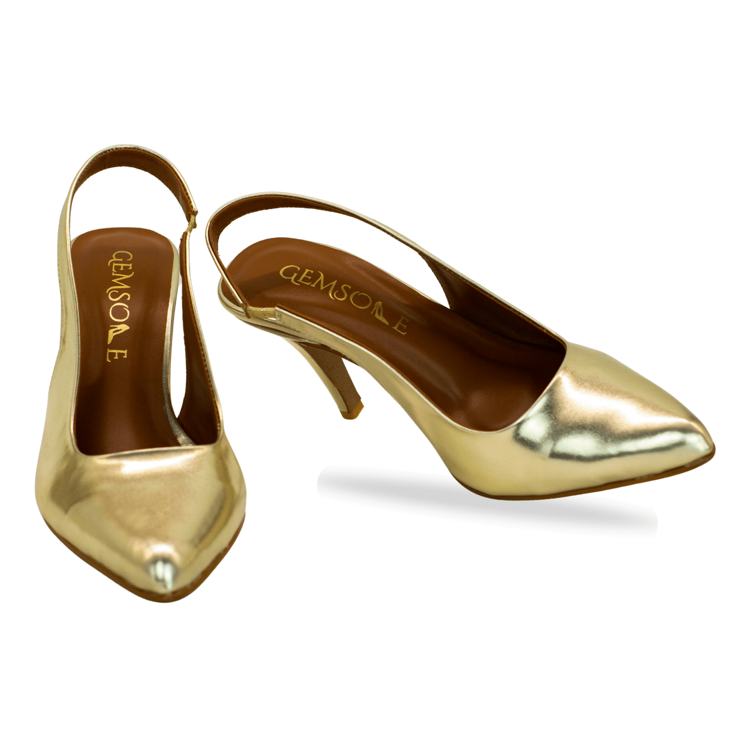 Golden Pointed Sling Heels - Image 2