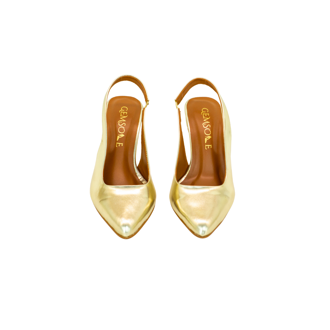 Golden Pointed Sling Heels